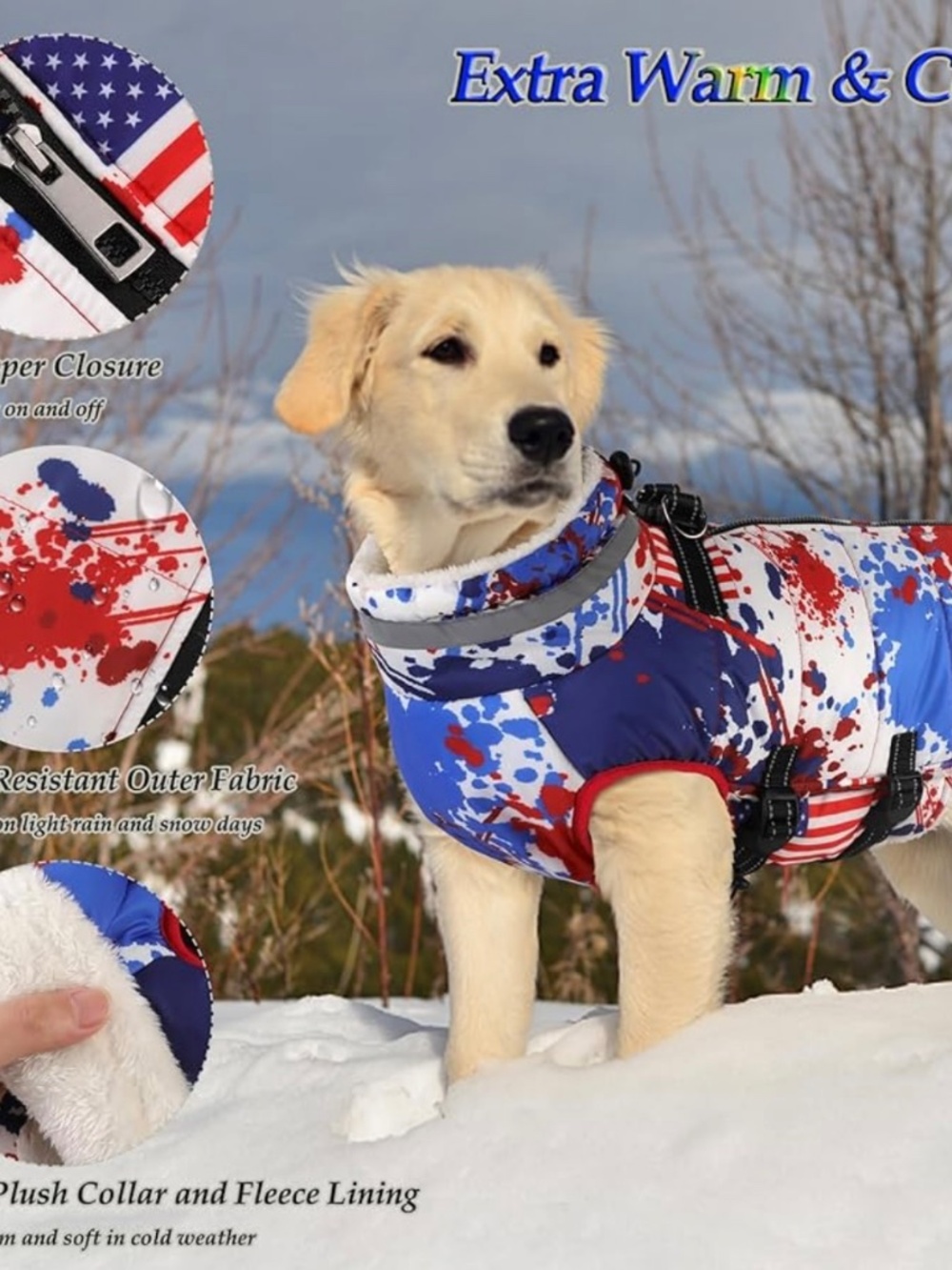 Dogcheer Patriotic Dog Coat w/ Harness Medium 🇺🇸🐾 - Picture 7 of 16